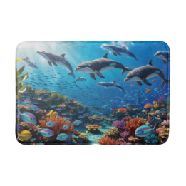 Tapis De Bain Banc de dauphins dynamique et poissons - Récif cor