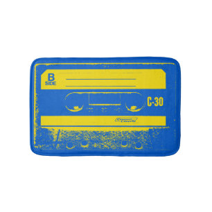Tapis De Bain Bande de cassette bleu et jaune rétro