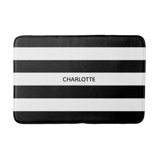 Tapis De Bain Bande moderne noir & blanc nom personnalisé chic (Devant)