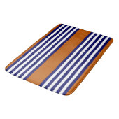 Tapis De Bain Bandes bleu marine et blanc avec orange brûlé (Angle)