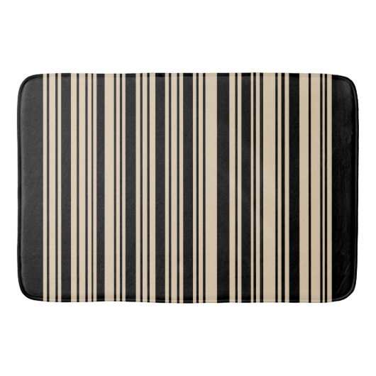 Tapis De Bain Bandes classiques Noir et Taupe (Devant)