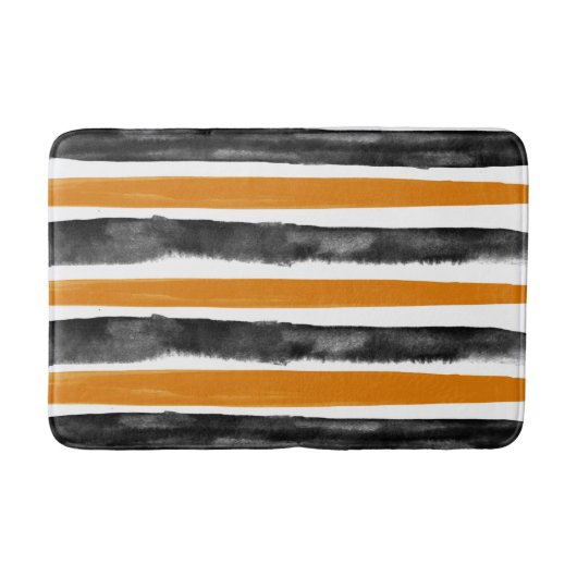 Tapis De Bain Bandes d'aquarelle d'Halloween noir et orange (Devant)
