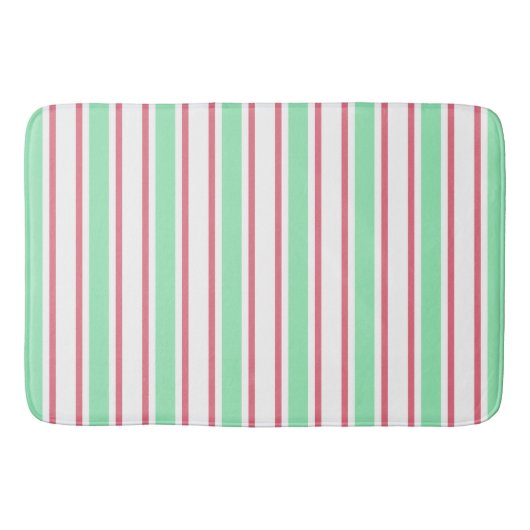 Tapis De Bain Bandes de bonbons vert, rose et blanc à la menthe (Devant)