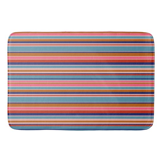 Tapis De Bain Bandes horizontales bleu rose terre cuite rétro (Devant)