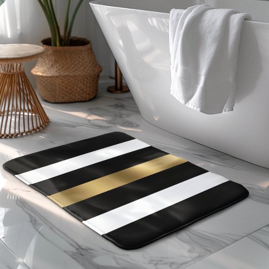 Tapis De Bain Bandes noires, blanches et or
