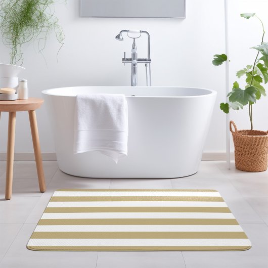 Tapis De Bain Bandes or et blanc | Couleurs modifiables