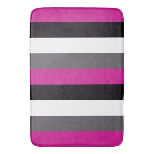 Tapis De Bain Bandes rose, noire, blanche et grise (devant Vertical)