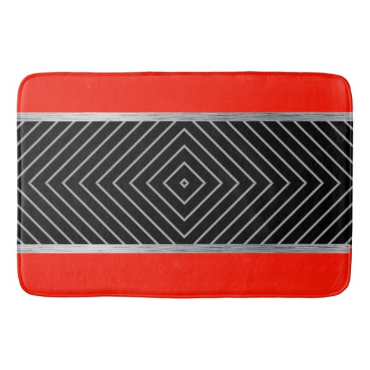Tapis De Bain Bandes rouges, noires, argentées et blanches  (Devant)
