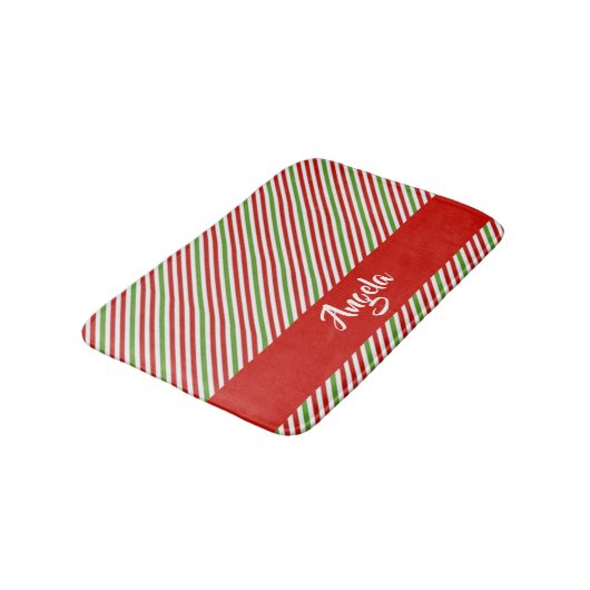 Tapis De Bain Bandes vertes, rouges et blanches (Angle)