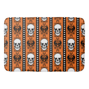 Tapis De Bain Baroque Crâne Motif Orange Noir