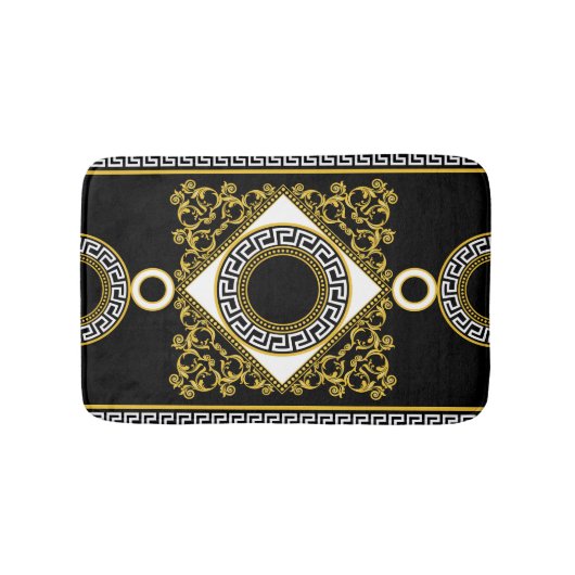 Tapis De Bain Baroque d'or : frontière noire grecque (Devant)