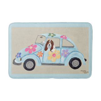 Tapis De Bain Basset Hound dans une voiture hippie