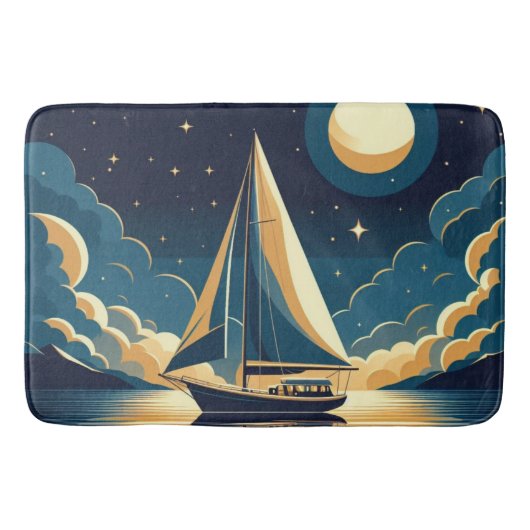 Tapis De Bain Bateau à voile la nuit (Devant)