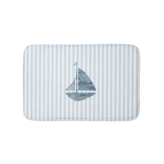 Tapis De Bain Bateau à voile Nautique Bleu Stripe Mat (Devant)