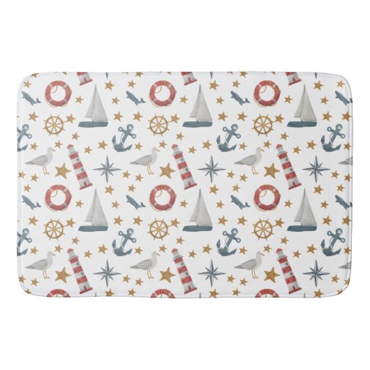 Tapis De Bain Bateau à voile Rose Ancre marine (Devant)