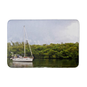 Tapis De Bain Bateau À Voile Sur Eaux Tranquilles