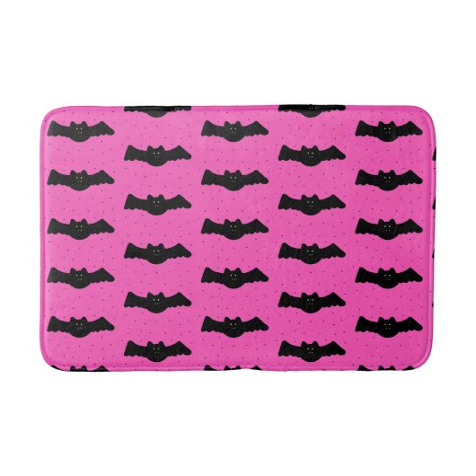 Tapis De Bain Bats d'Halloween roses et noires (Devant)