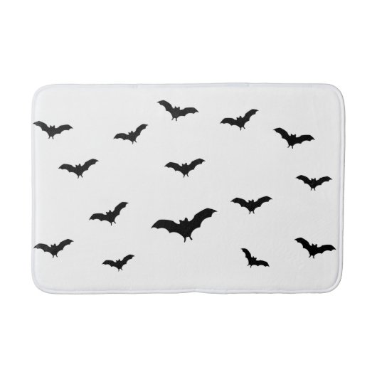 Tapis De Bain Bats noirs et blanc mignon Halloween chic (Devant)