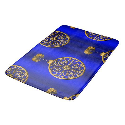 Tapis De Bain Baubles de Noël en bleu (Angle)
