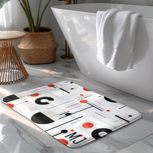 Tapis De Bain Bauhaus noir rouge formes géométriques sur blanc