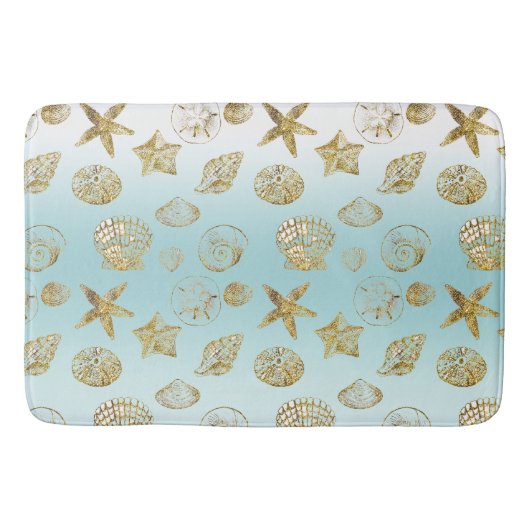 Tapis De Bain Beach Gold Sea Shells Aqua Blue Ombre (Devant)