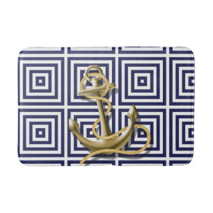 Tapis De Bain Beach House bleu grec Motif Ancre nautique