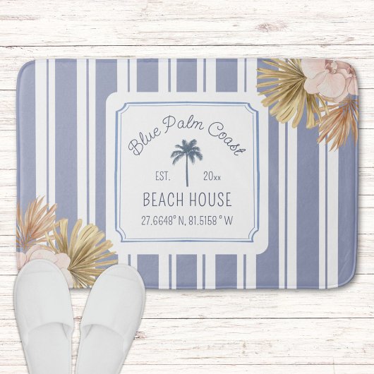 Tapis De Bain Beach House Blue Stripes Côte Boho Ferme