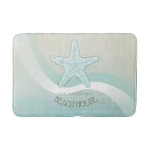 Tapis De Bain Beach House Nautical Starfish Aqua Blue ID623