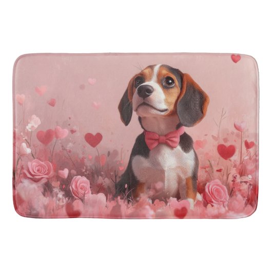 Tapis De Bain Beagle avec Rose - Saint Valentin (Devant)