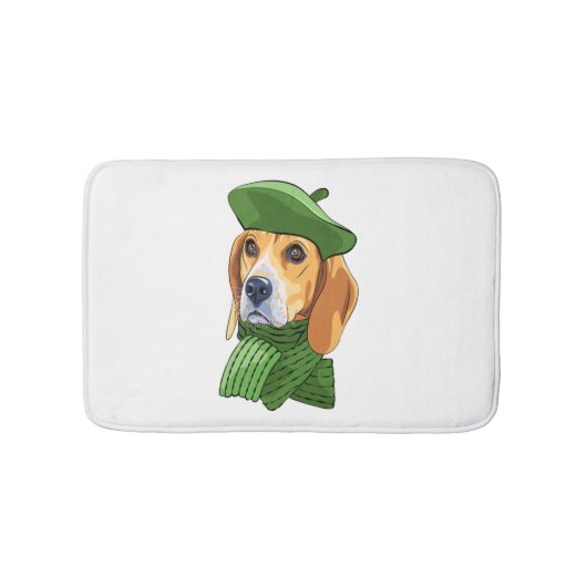 Tapis De Bain Beagle de chien en vert béret français (Devant)
