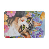 Tapis De Bain Beau chat avec des fleurs (Devant)
