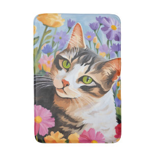 Tapis De Bain Beau chat avec fleurs