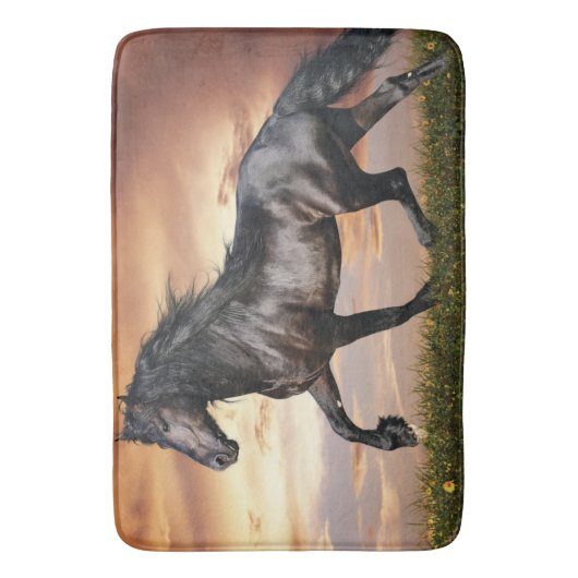 Tapis De Bain Beau Cheval Noir (devant Vertical)