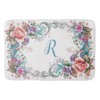 Tapis De Bain Beau Floral Monogrammé