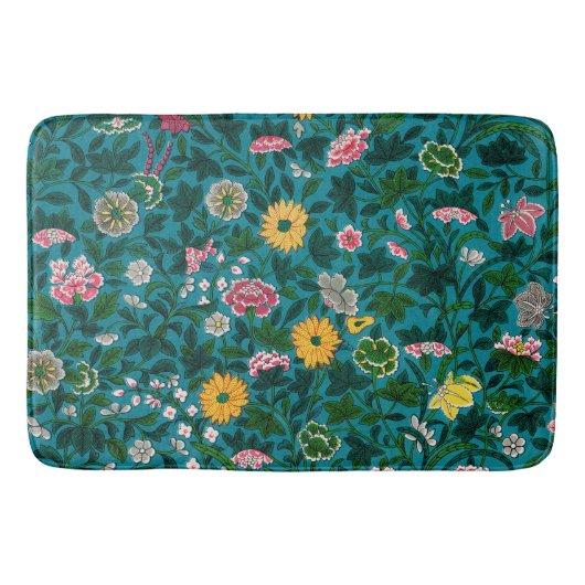 Tapis De Bain Beau Gras Floral Boho Bleu Vert (Devant)