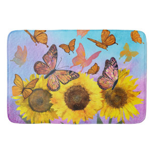 Tapis De Bain Beau Jardin aux fleurs de tournesol Papillons