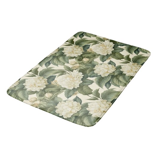 Tapis De Bain Beau motif floral blanc classique (Angle)