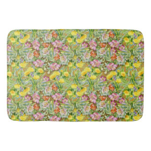 Tapis De Bain Beau motif floral coloré rose jaune
