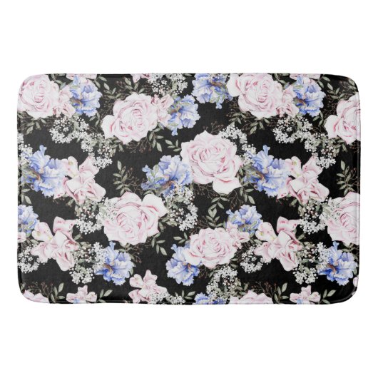 Tapis De Bain Beau motif Floral Rose Iris rose bleu (Devant)