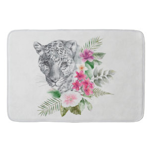 Tapis De Bain Beau portrait de tête de léopard en aquarelle