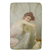 Tapis De Bain Beauté branchée Jouant Avec Son Chien Chien Chiot (devant Vertical)