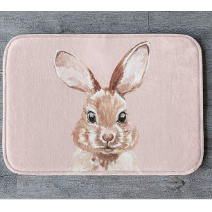 Tapis De Bain Beauté moderne Pastel Rose Aquarelle Bunny Lovely