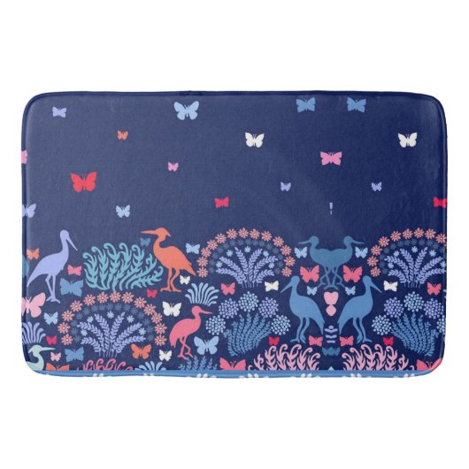 Tapis De Bain Beautiful Garden Border Butterfly Bird Flowers     (Devant)