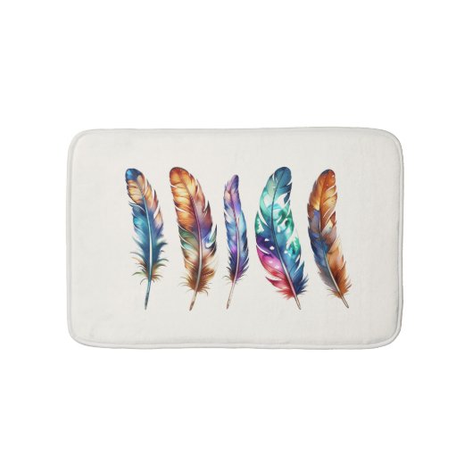 Tapis De Bain Beautiful Multicolor Boho Feathers - Graphic Art (Devant)