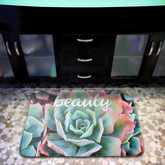 Tapis De Bain Beauty Script Rose Green Cactus Photo Bold Modern