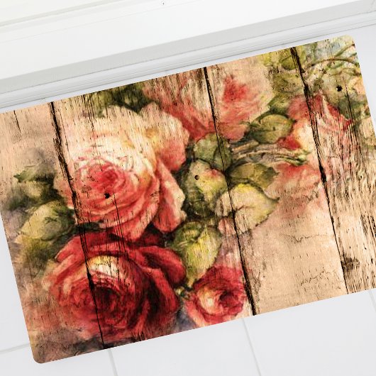 Tapis De Bain Beaux Roses peints sur bois rustique
