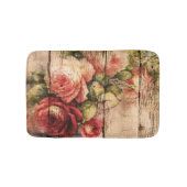 Tapis De Bain Beaux Roses peints sur bois rustique (Devant)