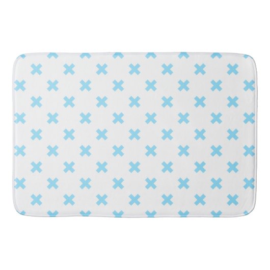 Tapis De Bain Bébé bleu croix coutures sur blanc (Devant)