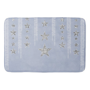 Tapis De Bain Bébé Bleu et Paillettes Argentées Étoiles Scintill