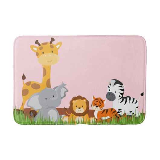Tapis De Bain Bébé d'animaux de la jungle rose (Devant)
